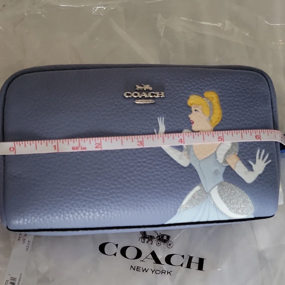 Coach X Disney Cinderella Pebbled Blue Leather Cosmetic Bag - Picture 7 of 10